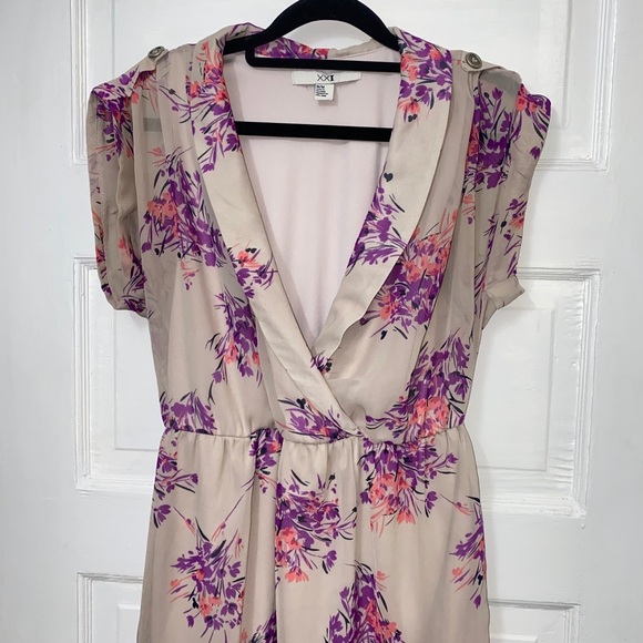Floral Print Pink and Cream Faux Wrap Mini Dress - Picture 7 of 10